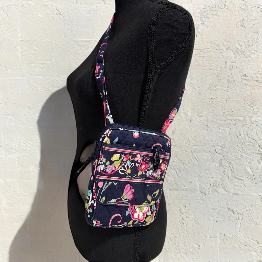 Vera Bradley Mini Hipster Navy Floral Quilted Crossbody in Ribbons Retired EUC